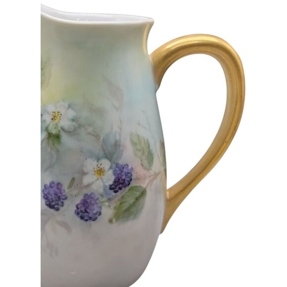 Blackberry Floral Handpainted Pitcher Gold Handle Unmarked Vintage Ceramic 5.5" - Picture 10 of 10